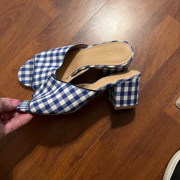 J crew blue white gingham checked all day mule heel slide shoes size 7.5 - Picture 4 of 9